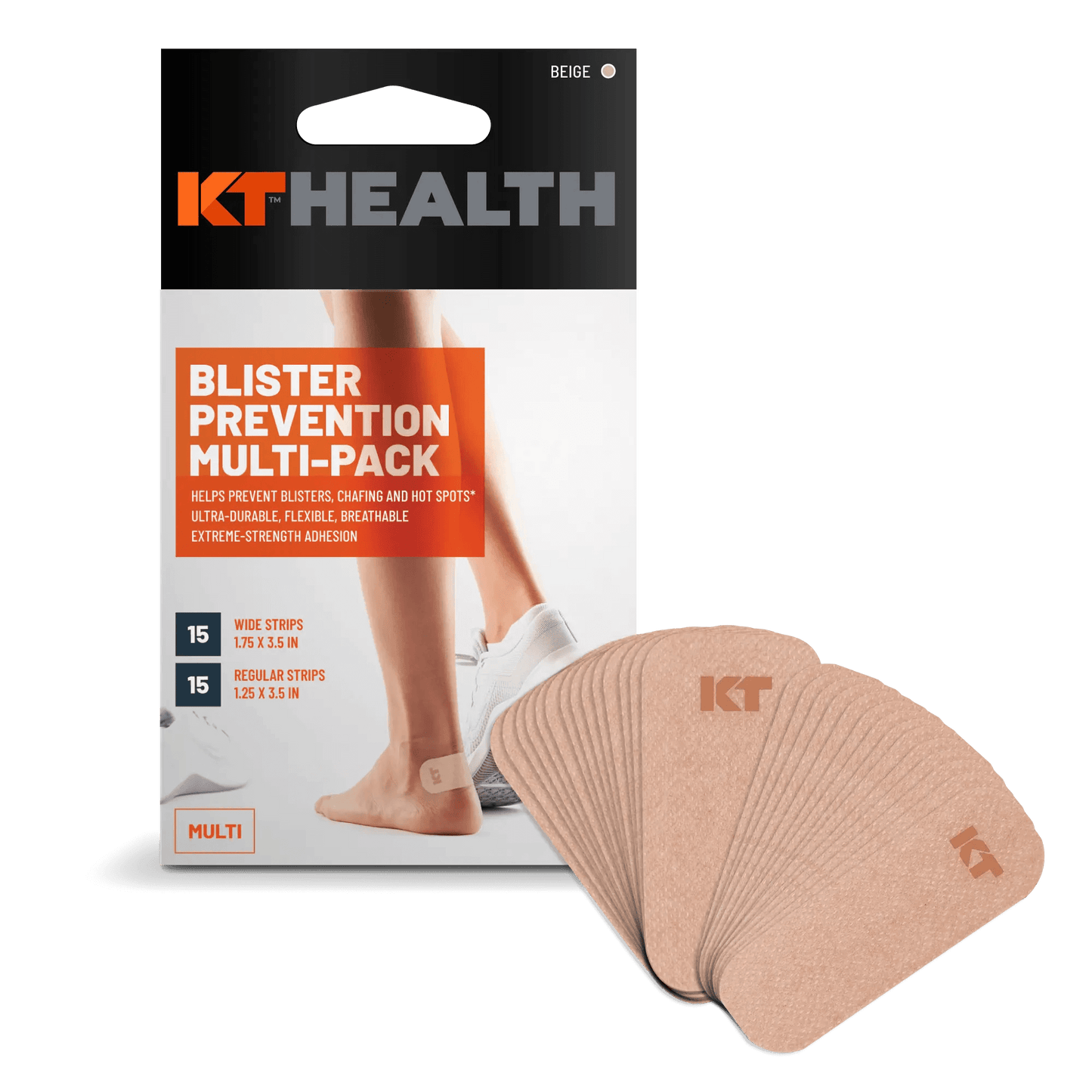 KT Health Blister Prevention Tape from KT Tape® is the pinnacle in athlete blister prevention care. These premium synthetic non-woven fabric strips are designed to help prevent athlete-related abrasion injuries, such as blisters, chafing, and hot spots*,