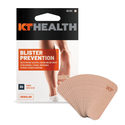 KT Health Blister Prevention Tape from KT Tape® is the pinnacle in athlete blister prevention care. These premium synthetic non-woven fabric strips are designed to help prevent athlete-related abrasion injuries, such as blisters, chafing, and hot spots*,