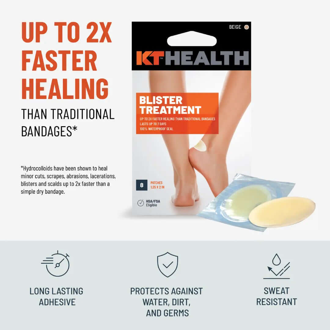 Blister Treatment for Hand, Feet, Heel and Toe Relief The KT Health Blister Treatment Patch is designed specifically to protect and promote healing of blisters on feet, especially on high-friction areas like the heel and toe, during athletic activity and