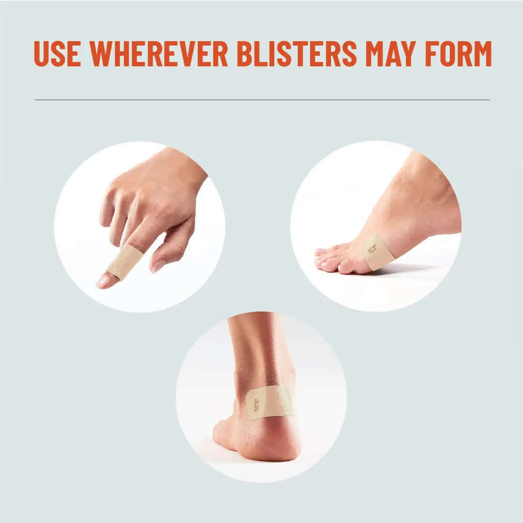KT Health Blister Prevention Tape from KT Tape® is the pinnacle in athlete blister prevention care. These premium synthetic non-woven fabric strips are designed to help prevent athlete-related abrasion injuries, such as blisters, chafing, and hot spots*,