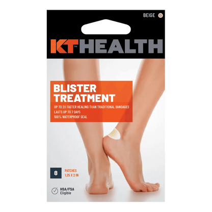 Blister Treatment for Hand, Feet, Heel and Toe Relief The KT Health Blister Treatment Patch is designed specifically to protect and promote healing of blisters on feet, especially on high-friction areas like the heel and toe, during athletic activity and