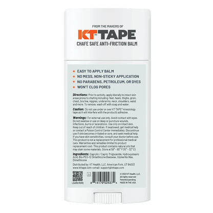 The newly redesigned KT Health Chafe Safe™ Anti-Friction Balm from KT Tape is designed to give long-lasting protection against chafing, blisters, and other skin irritations to help athletes stay focused on performing at their peak. The Balm's non-greasy s