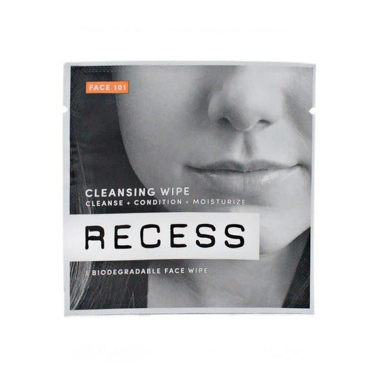 RECESS wipes remove dead skin cells, sweat + pollution while nourishing + conditioning skin. Perfect for post-workout, pre-date, meeting prep + wiping away the day. Safe for all skin types (even sensitive skin). Dermatologist approved. Does not clog pores