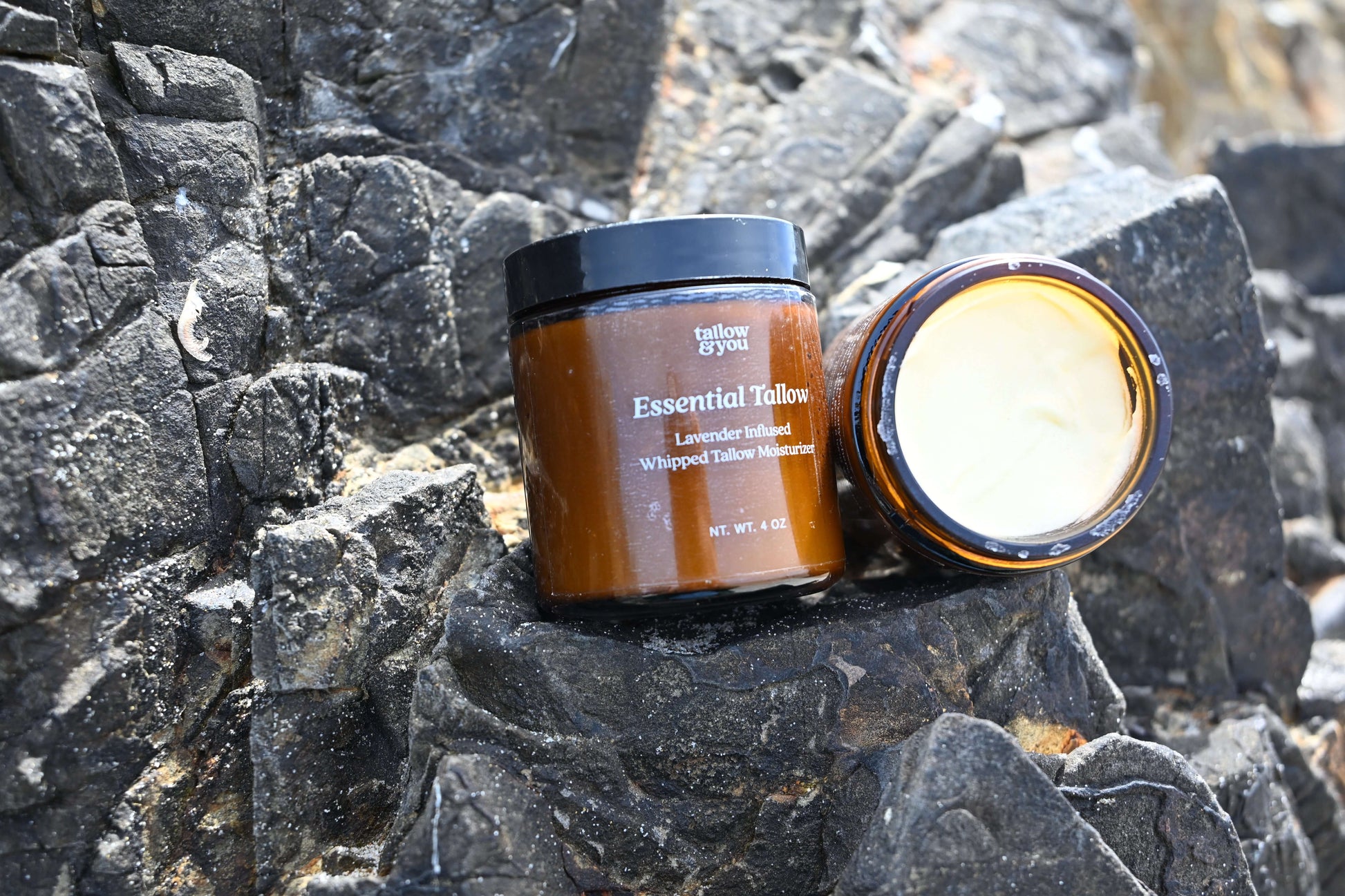 Whipped Tallow; Jojoba Oil; Infused Lavender Flower. Ingredients: This formula contains 100% grass-fed and finished beef tallow, including vitamins A, E, D, K, B12, omega fatty acids, palmitic, ascorbic and stearic acid, infused lavender in jojoba oil. Wh