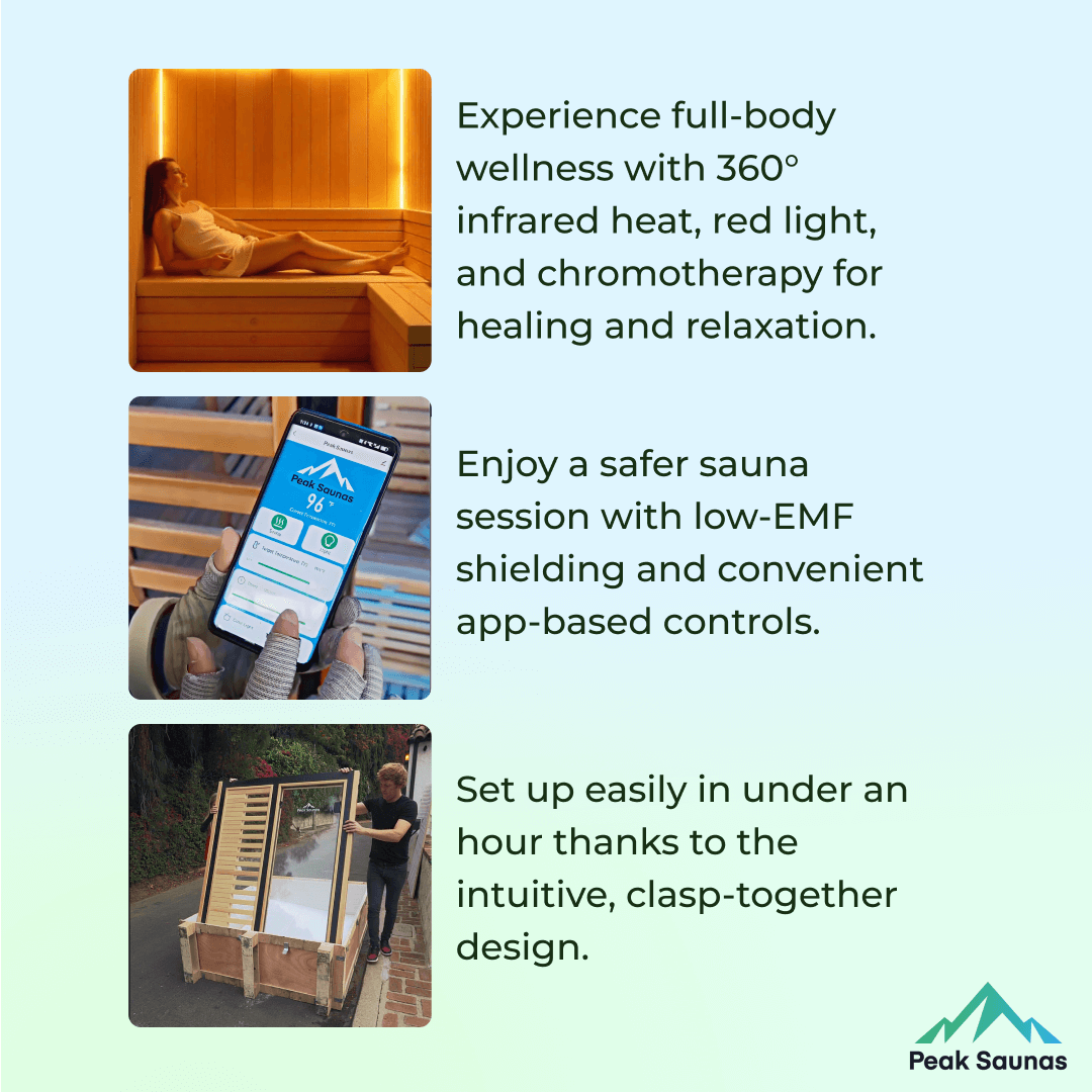 Reach the Peak of Wellness with Denali Spacious. Advanced. Uncompromising. Introducing the Peak Saunas Denali—a premium 3-person infrared sauna designed for those who want more room to relax without compromising on performance, quality, or design. Crafted