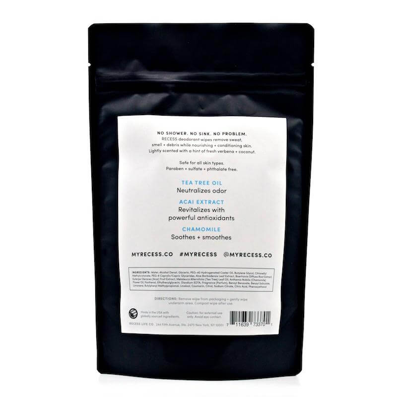 MAIN BENEFITOur bestseller! 50% of people reapply deodorant every day, reapplying stick deodorant layered on top of leftover deodorant and odor. Ick! Our Aluminum-free deodorant wipe solves this problem!ADDITIONAL BENEFITSRemoves sweat, odor + debris.Reap