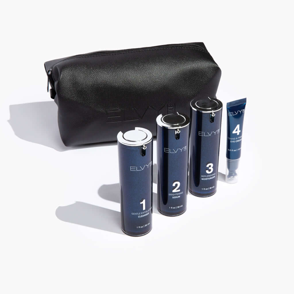 Waterproof toiletry bag that comfortably fits your ELVY Lab regimen with room for adding additional toiletries. Boasts a top zipper with a side loop handle for easy handling.