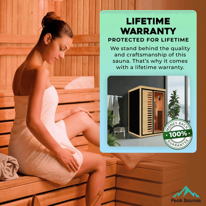Reach the Peak of Wellness with Everest Compact. Powerful. Premium. Introducing the Peak Saunas Everest—a meticulously crafted smart 2-person infrared sauna designed for those who refuse to compromise on personal space, quality, technology, or wellness be