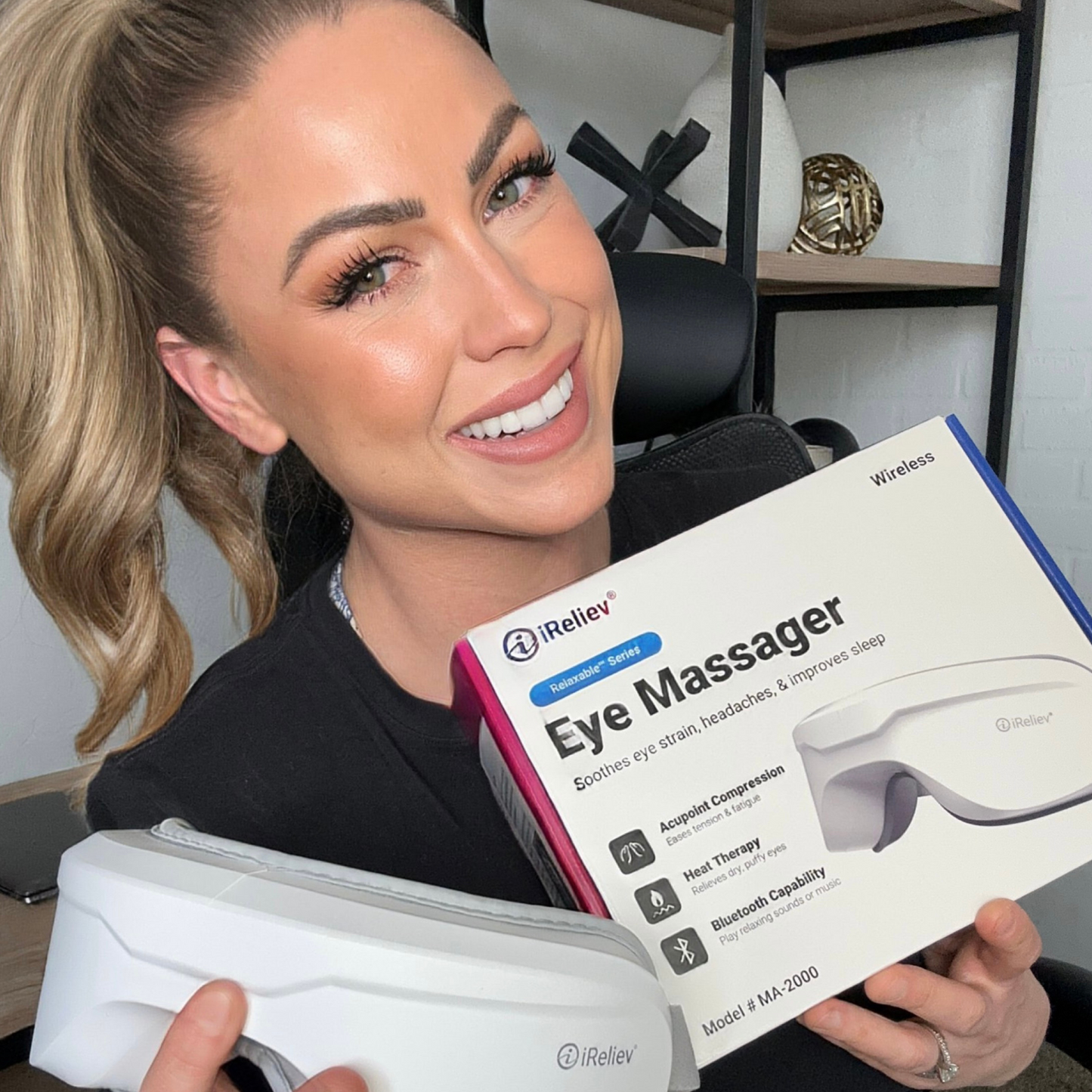 iReliev Relaxable™ Eye Massager with Heat – your ultimate solution for soothing relief and relaxation! This Ireliev heated eye massager offers rhythmic compression therapy, heat, and vibration to target 10 acupressure points around your eyes.