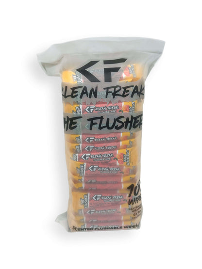 100 wipes of your favorite scent! The Klean Freak Flusher - Flushable wipe, helping you stay fresh and Klean during those dirty times...A fresh and Klean booty is our duty! Each wipe contains zero alcohol and is enhanced with Aloe and Witch Hazel for cool