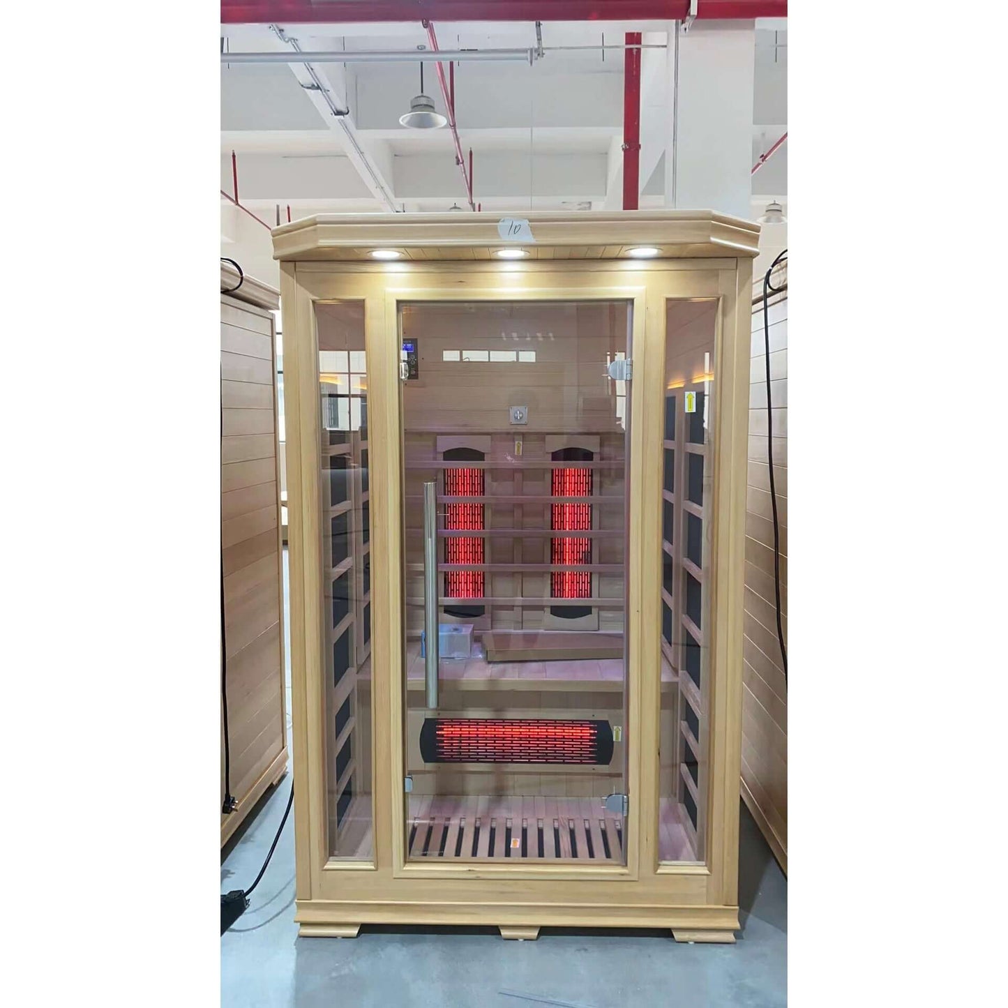 Product Description 01.Introduction Far-infrared sauna room is a new generation of sauna equipment heated byfull spectrum and carbon panel, with wooden sauna house as the carrier. The heating plate is inlaid around the sauna room, the heating is even and