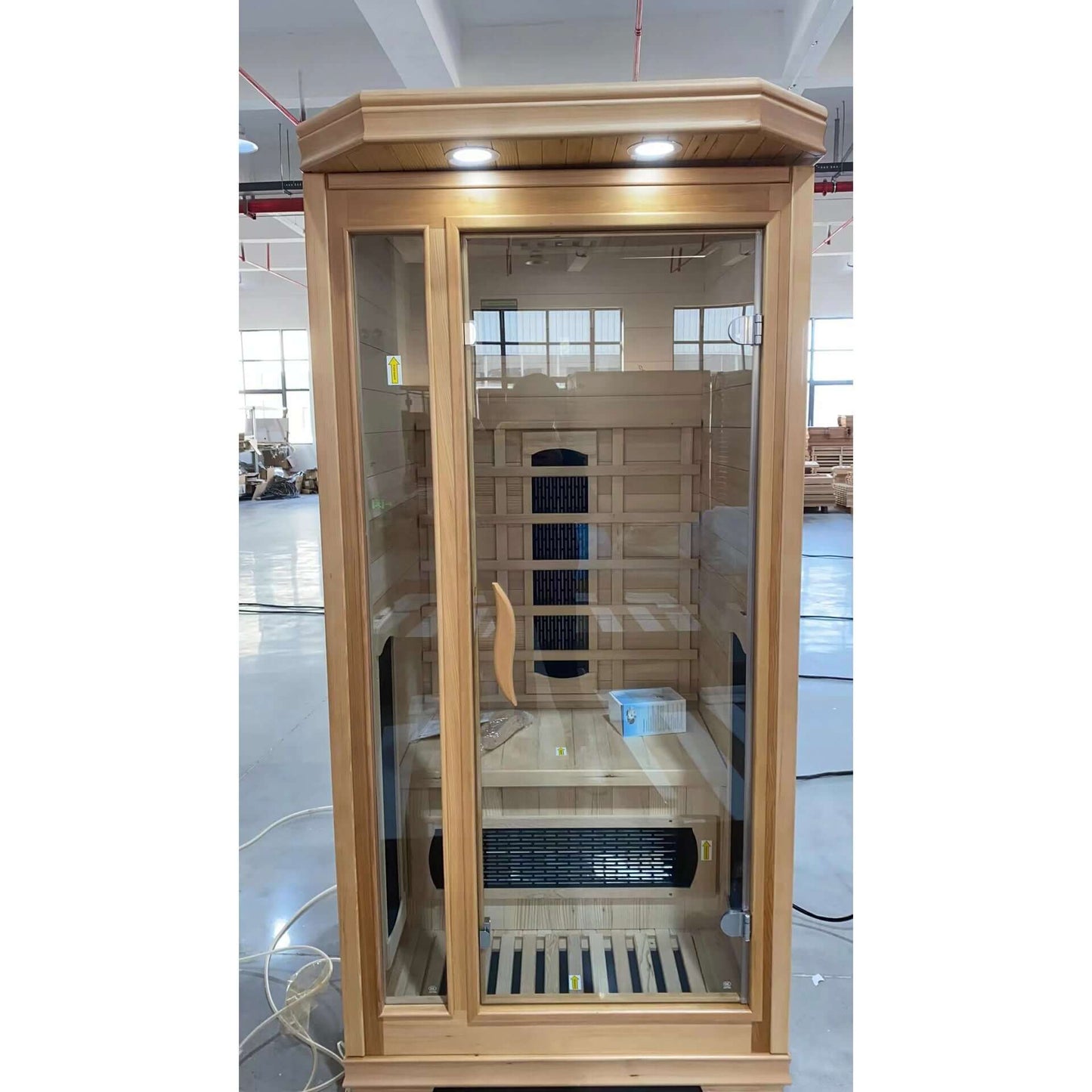 Product Description 01.Introduction Far-infrared sauna room is a new generation of sauna equipment heated byfull spectrum and carbon panel, with wooden sauna house as the carrier. The heating plate is inlaid around the sauna room, the heating is even and