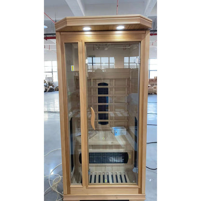 Product Description 01.Introduction Far-infrared sauna room is a new generation of sauna equipment heated byfull spectrum and carbon panel, with wooden sauna house as the carrier. The heating plate is inlaid around the sauna room, the heating is even and
