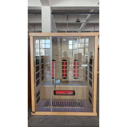 Product Description 01.Introduction Far-infrared sauna room is a new generation of sauna equipment heated byfull spectrum and carbon panel, with wooden sauna house as the carrier. The heating plate is inlaid around the sauna room, the heating is even and