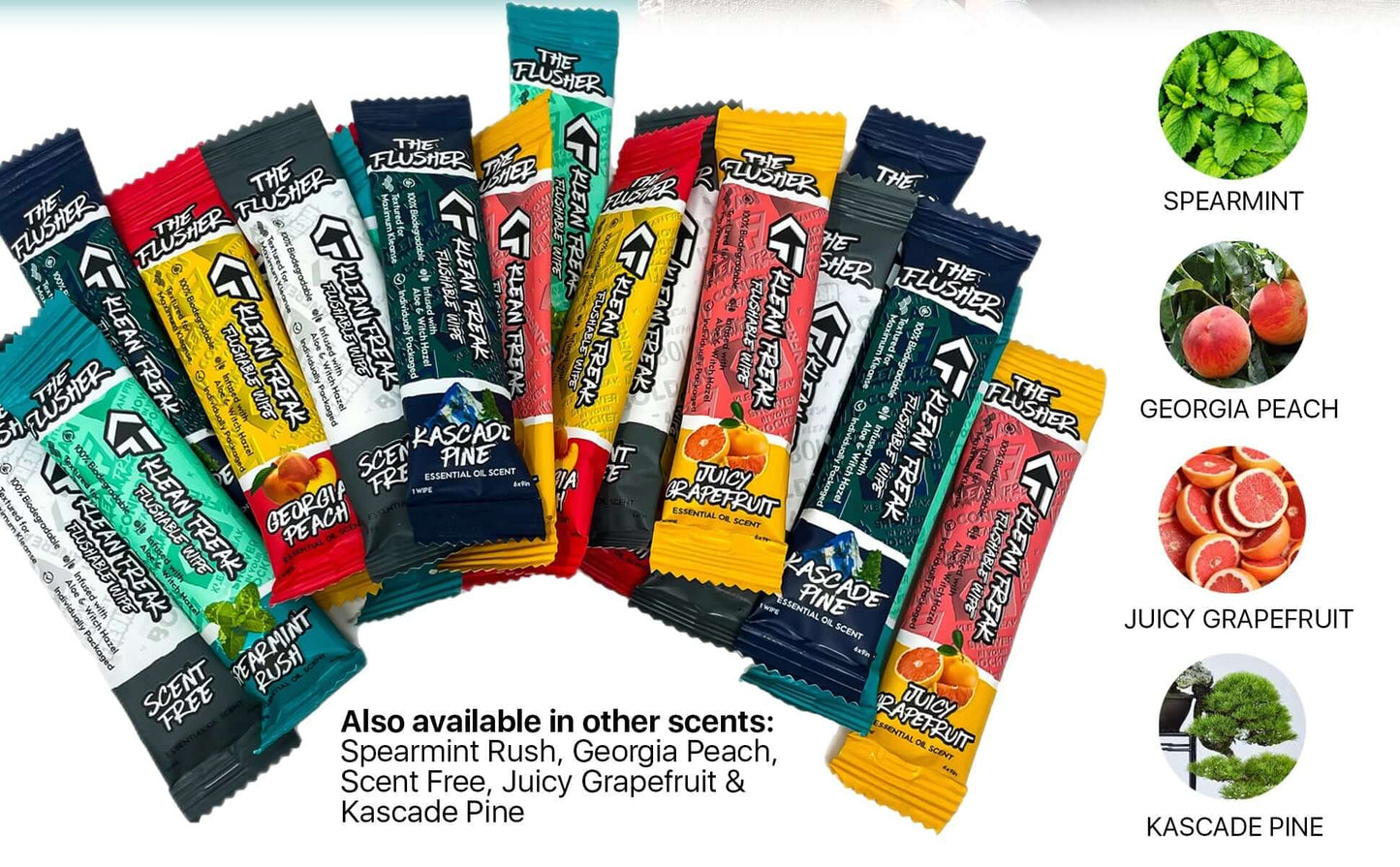 100 wipes of your favorite scent! The Klean Freak Flusher - Flushable wipe, helping you stay fresh and Klean during those dirty times...A fresh and Klean booty is our duty! Each wipe contains zero alcohol and is enhanced with Aloe and Witch Hazel for cool