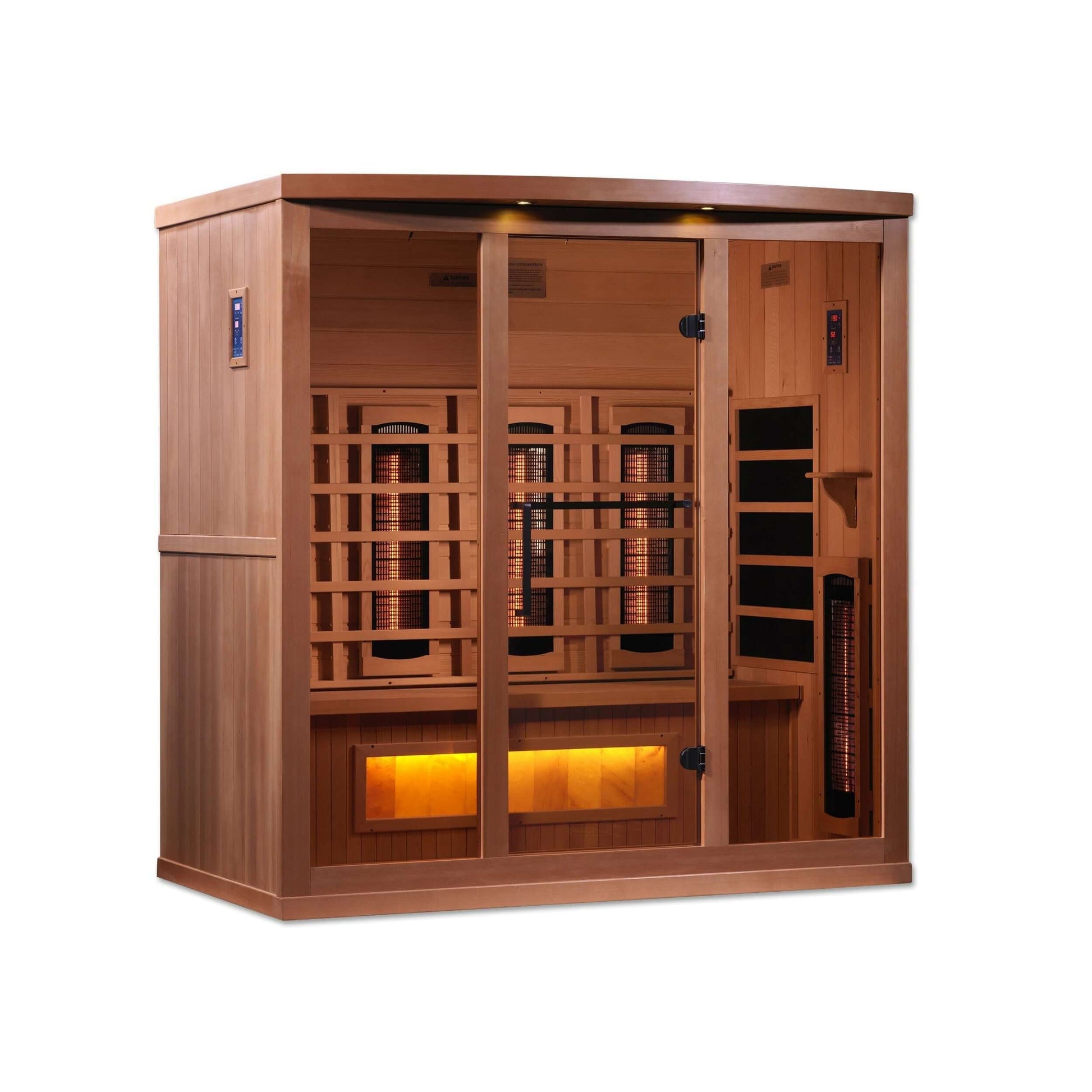SAUNA EVOLUTION Full Spectrum 8000 Reserve Series with Himalayan Salt is constructed of 100% Canadian Hemlock Fir and easily assembled by two adults. Heating panels feature PureTech™ Heating Technology that uses NEAR, MID and FAR wavelengths to deliver fu
