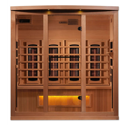 SAUNA EVOLUTION Full Spectrum 8000 Reserve Series with Himalayan Salt is constructed of 100% Canadian Hemlock Fir and easily assembled by two adults. Heating panels feature PureTech™ Heating Technology that uses NEAR, MID and FAR wavelengths to deliver fu