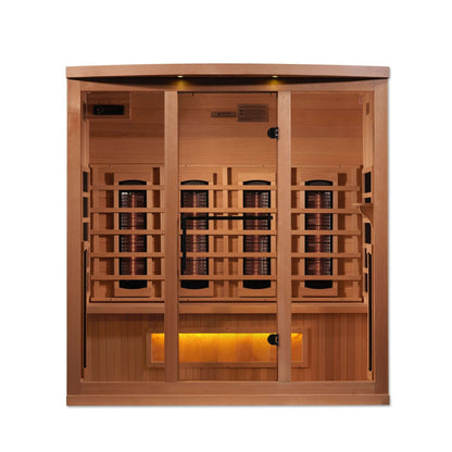 SAUNA EVOLUTION Full Spectrum 8000 Reserve Series with Himalayan Salt is constructed of 100% Canadian Hemlock Fir and easily assembled by two adults. Heating panels feature PureTech™ Heating Technology that uses NEAR, MID and FAR wavelengths to deliver fu