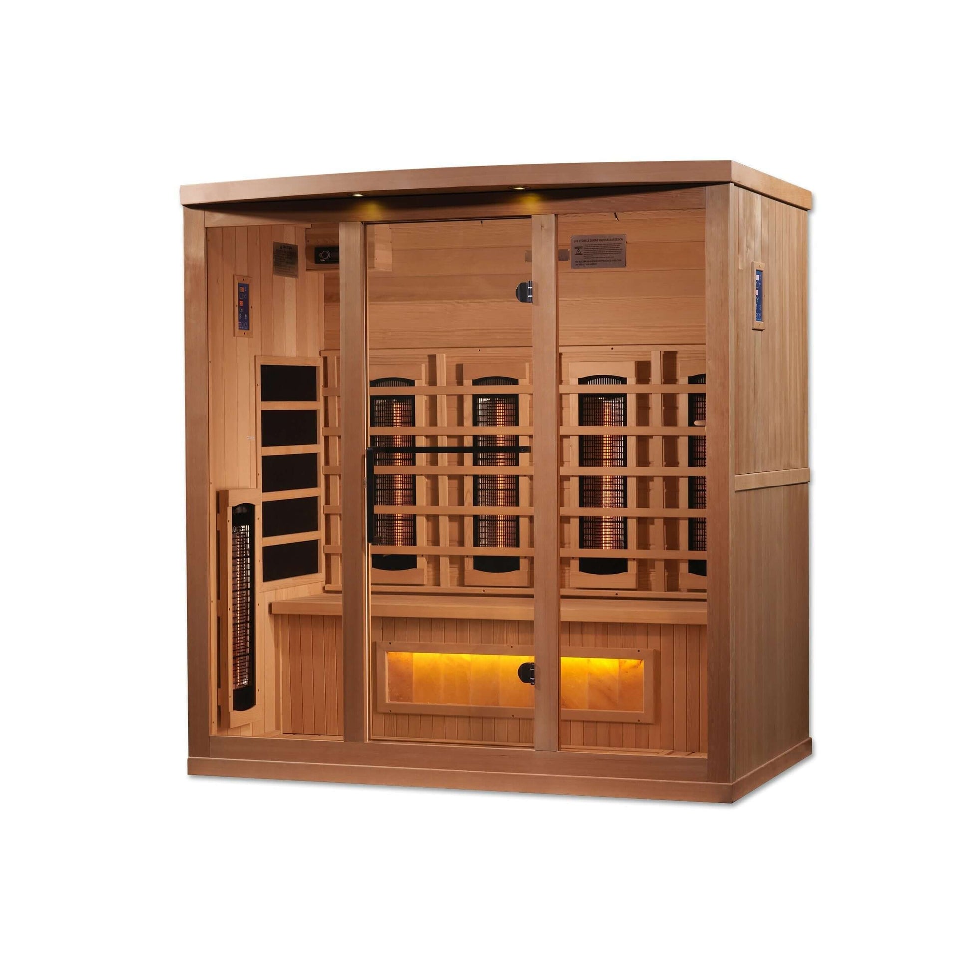 SAUNA EVOLUTION Full Spectrum 8000 Reserve Series with Himalayan Salt is constructed of 100% Canadian Hemlock Fir and easily assembled by two adults. Heating panels feature PureTech™ Heating Technology that uses NEAR, MID and FAR wavelengths to deliver fu
