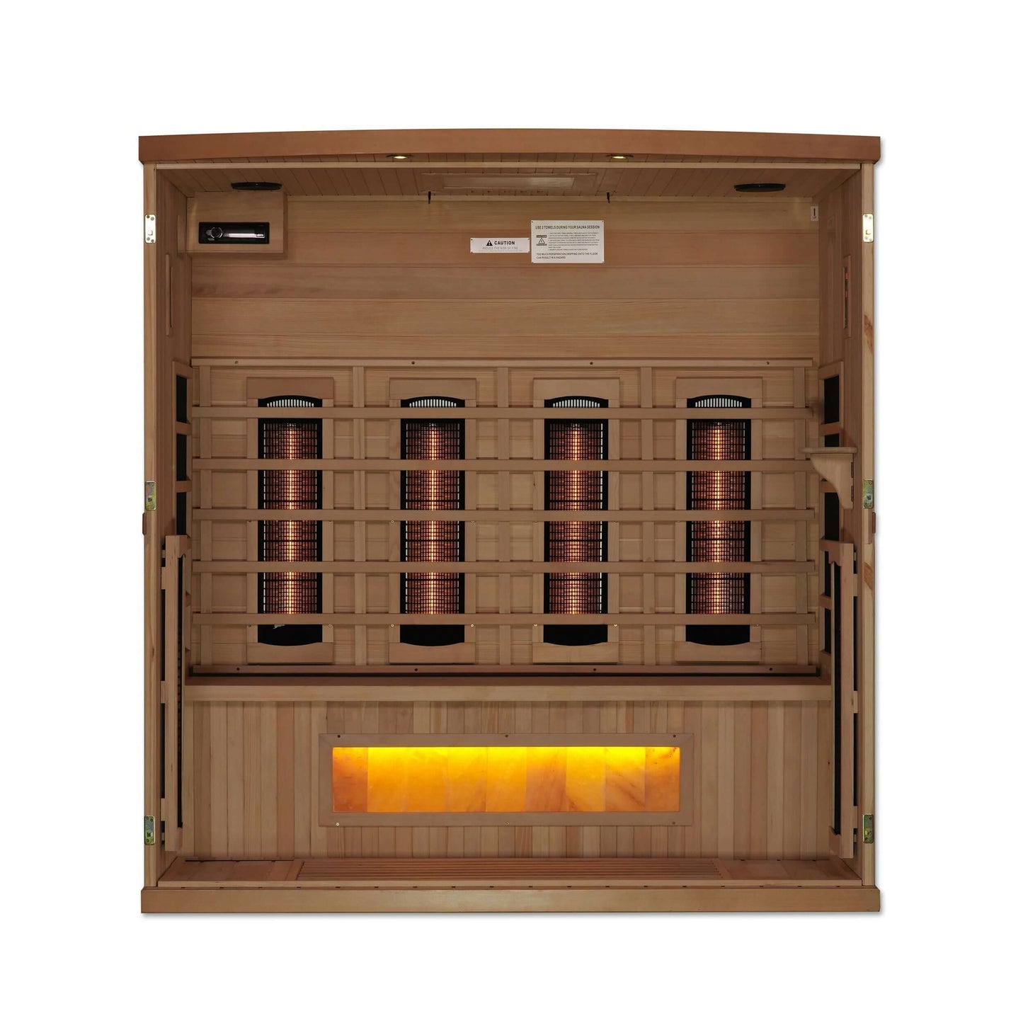SAUNA EVOLUTION Full Spectrum 8000 Reserve Series with Himalayan Salt is constructed of 100% Canadian Hemlock Fir and easily assembled by two adults. Heating panels feature PureTech™ Heating Technology that uses NEAR, MID and FAR wavelengths to deliver fu