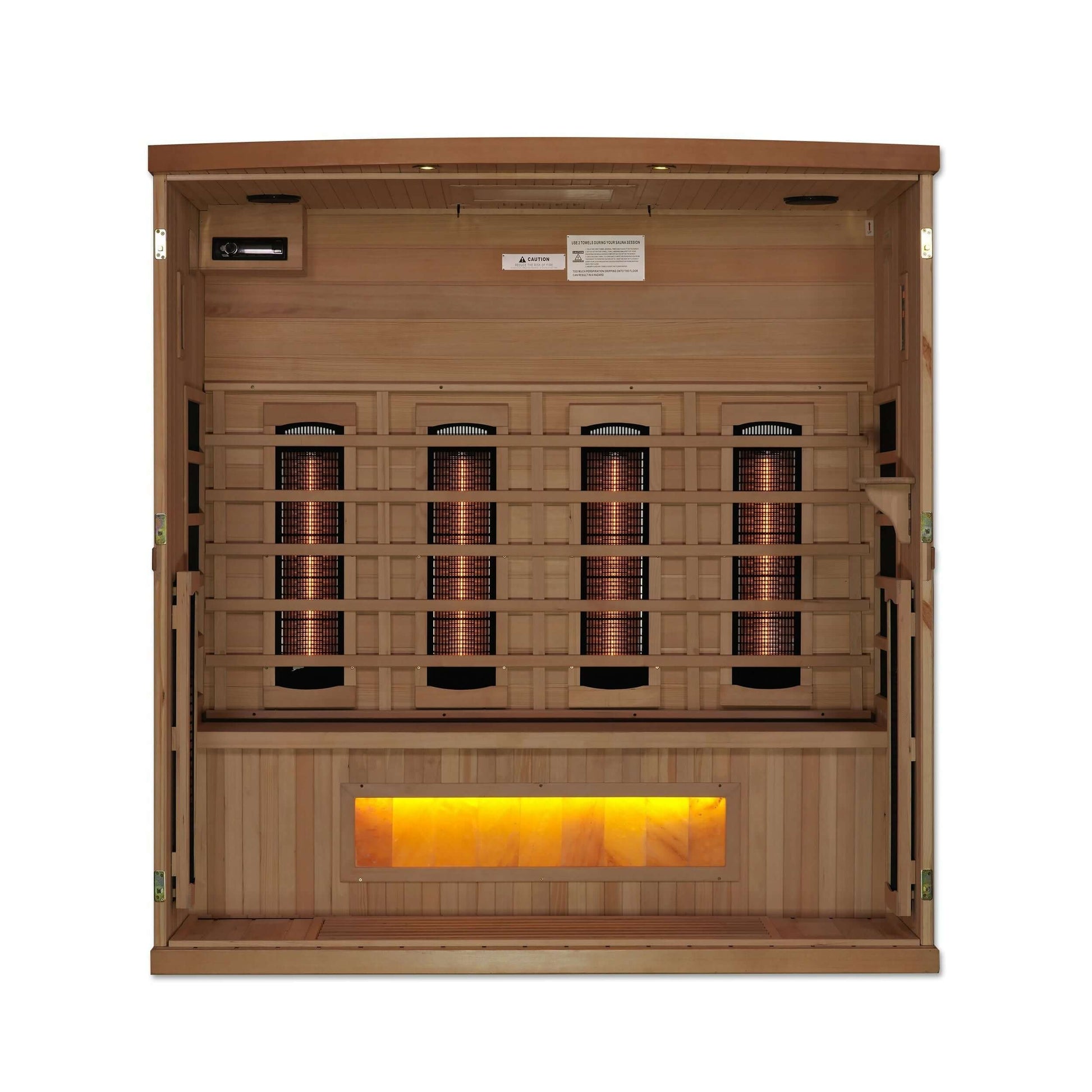 SAUNA EVOLUTION Full Spectrum 8000 Reserve Series with Himalayan Salt is constructed of 100% Canadian Hemlock Fir and easily assembled by two adults. Heating panels feature PureTech™ Heating Technology that uses NEAR, MID and FAR wavelengths to deliver fu