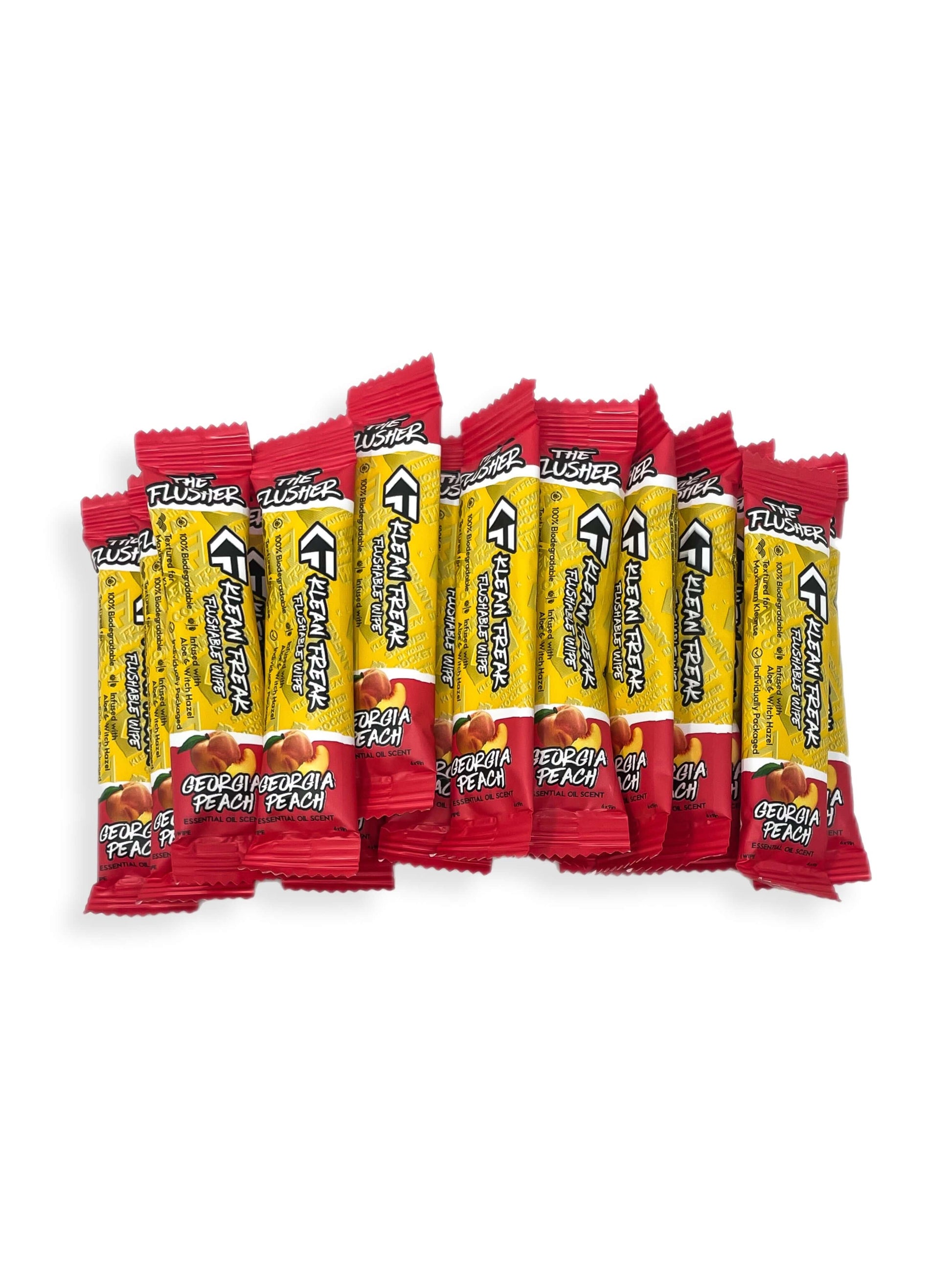 100 wipes of your favorite scent! The Klean Freak Flusher - Flushable wipe, helping you stay fresh and Klean during those dirty times...A fresh and Klean booty is our duty! Each wipe contains zero alcohol and is enhanced with Aloe and Witch Hazel for cool