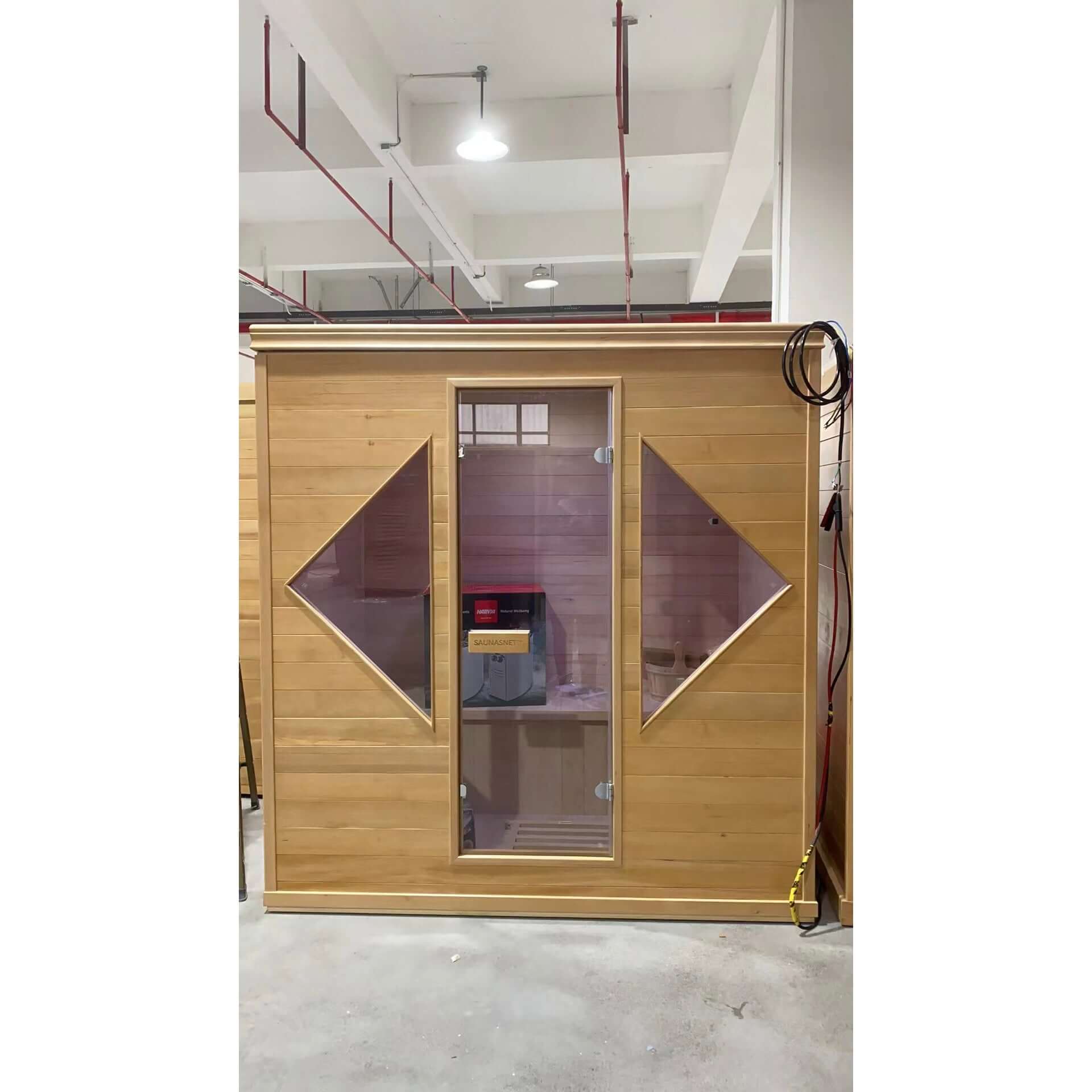 Product Description 01.Introduction The traditional steam sauna is the perfect way to relax and rejuvenate in the comfort of your own home. The included Harvia heater produces up to 195°F, while the barrel and spoon allow you to add water to the heater st