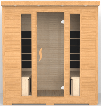 Product Description 01.Introduction Far-infrared sauna room is a new generation of sauna equipment heated byfull spectrum and carbon panel, with wooden sauna house as the carrier. The heating plate is inlaid around the sauna room, the heating is even and