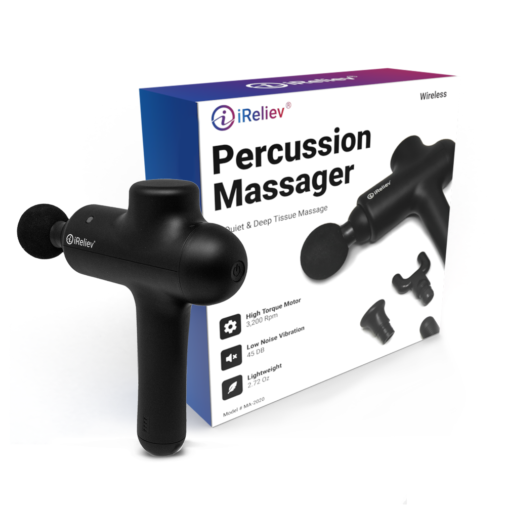 The iReliev Percussion Massage Gun is a simple device to use and enjoy. You’ll move with more ease, have a better range of motion, and experience less pain as the massager promotes increased blood flow throughout your body. The massager features one butto