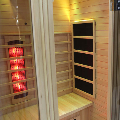 Product Description 01.Introduction Far-infrared sauna room is a new generation of sauna equipment heated byfull spectrum and carbon panel, with wooden sauna house as the carrier. The heating plate is inlaid around the sauna room, the heating is even and