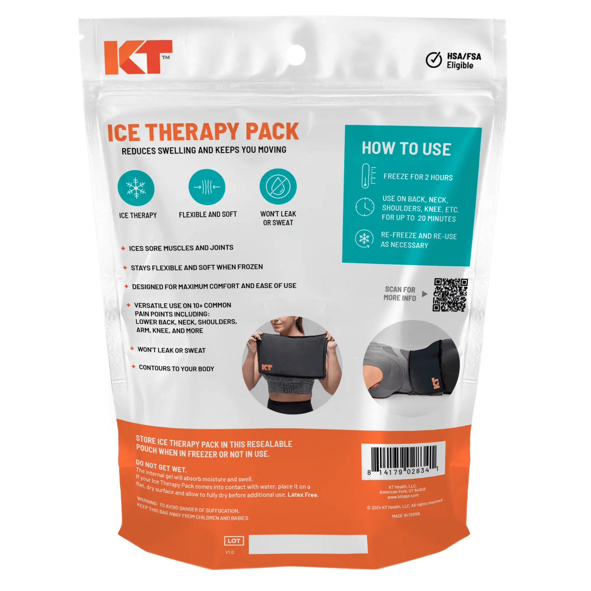 The KT Health Ice Therapy Pack is the best way to get cold therapy for sore muscles and joints in a comfortable and effective way. Designed specifically for use on areas including lower back, neck, shoulders, and more, anywhere too big for a sleeve. With