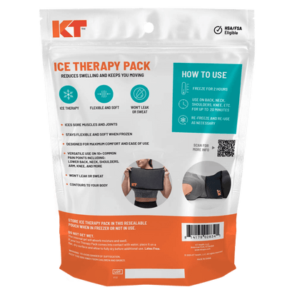 The KT Health Ice Therapy Pack is the best way to get cold therapy for sore muscles and joints in a comfortable and effective way. Designed specifically for use on areas including lower back, neck, shoulders, and more, anywhere too big for a sleeve. With