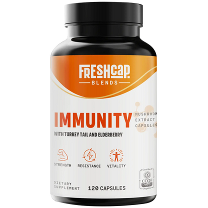 Full-spectrum immune defense in every capsule. A blend of Turkey Tail, Elderberry, Vitamin C and Zinc, and other essential vitamins for daily wellness.