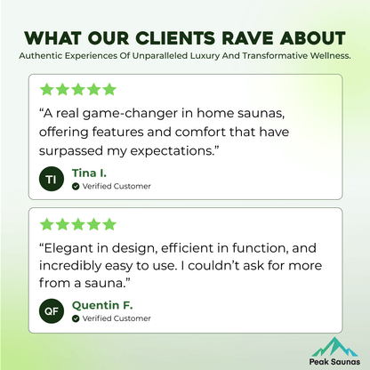 Reach the Peak of Wellness with Fuji More space. More heat. More relaxation. Introducing the Peak Saunas Fuji—the most spacious and feature-rich 2-person infrared sauna available. Designed for those who crave luxury, comfort, and powerful wellness benefit