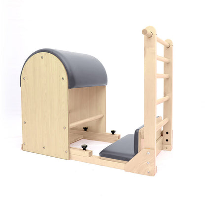 Ladder wooden Barrel. Covered in non-slip and resistant synthetic leather. It includes foot platforms. Ladder Barrell of high quality for Pilates practice. It includes additional padded platforms (tables to support the feet) that allow you to perform a wi