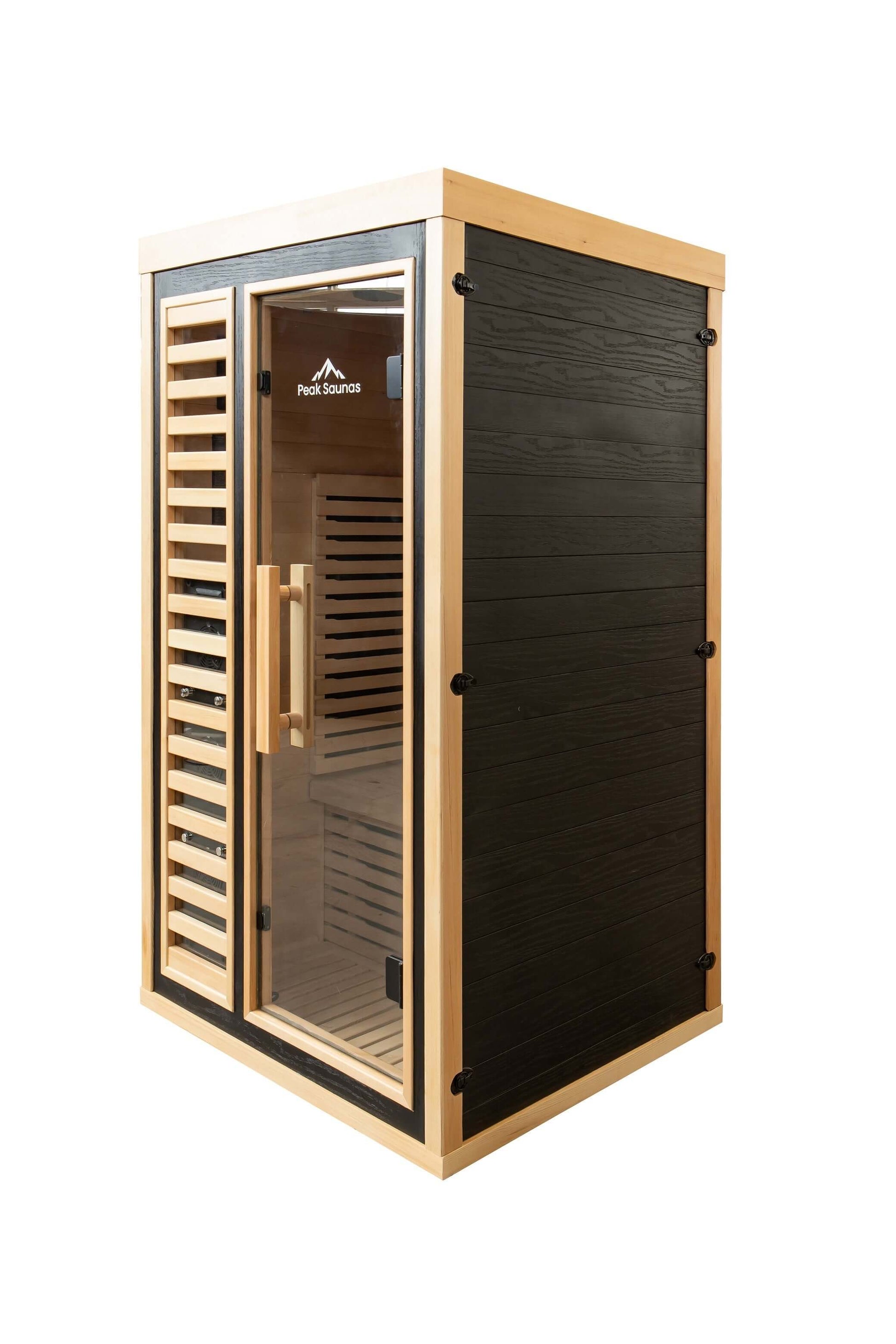 Reach the Peak of Wellness with Shasta Compact. Powerful. Premium. Introducing the Peak Saunas Shasta—a meticulously crafted 1-person infrared sauna designed for those who refuse to compromise on quality, technology, or wellness benefits. Built from susta