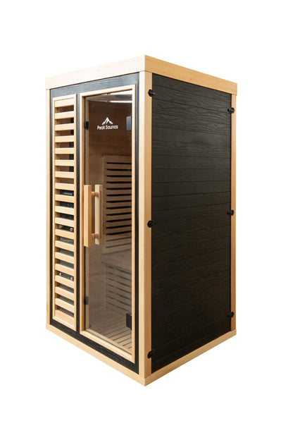 Reach the Peak of Wellness with Shasta Compact. Powerful. Premium. Introducing the Peak Saunas Shasta—a meticulously crafted 1-person infrared sauna designed for those who refuse to compromise on quality, technology, or wellness benefits. Built from susta