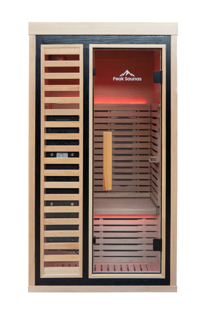 Reach the Peak of Wellness with Shasta Compact. Powerful. Premium. Introducing the Peak Saunas Shasta—a meticulously crafted 1-person infrared sauna designed for those who refuse to compromise on quality, technology, or wellness benefits. Built from susta
