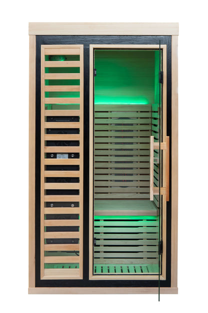 Reach the Peak of Wellness with Shasta Compact. Powerful. Premium. Introducing the Peak Saunas Shasta—a meticulously crafted 1-person infrared sauna designed for those who refuse to compromise on quality, technology, or wellness benefits. Built from susta