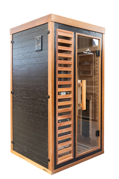 Reach the Peak of Wellness with Rainier Luxury. Performance. Precision. All in one. Introducing the Peak Saunas Rainier—a 1-person infrared sauna meticulously crafted for those who demand more from their wellness routine. Built from stunning Canadian red