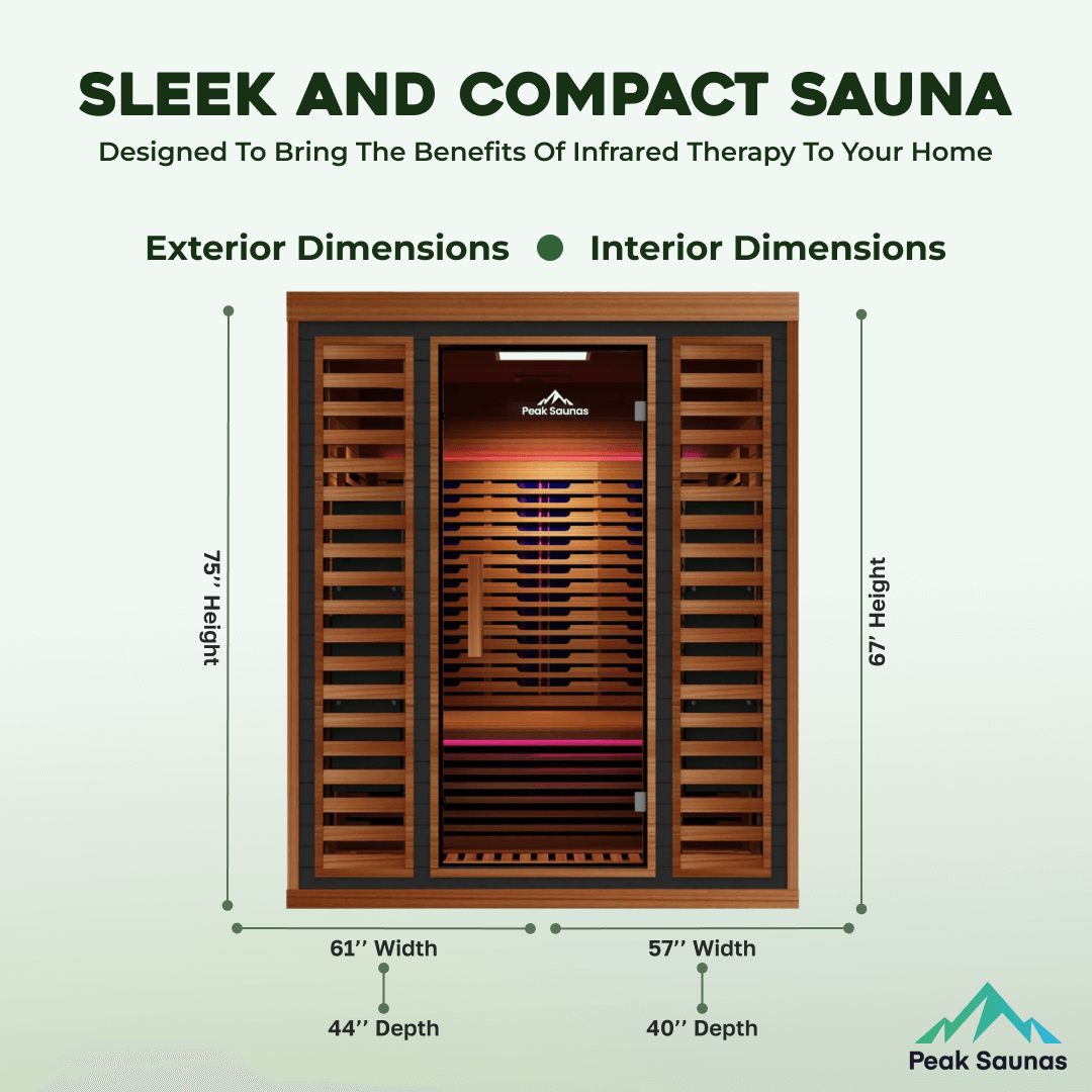 Reach the Peak of Wellness with Matterhorn Even more room. Even more power. Even more rejuvenation. Introducing the Peak Saunas Matterhorn—a spacious 3-person infrared sauna engineered for those who want room to share or space to fully stretch out without