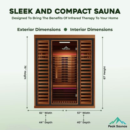 Reach the Peak of Wellness with Matterhorn Even more room. Even more power. Even more rejuvenation. Introducing the Peak Saunas Matterhorn—a spacious 3-person infrared sauna engineered for those who want room to share or space to fully stretch out without