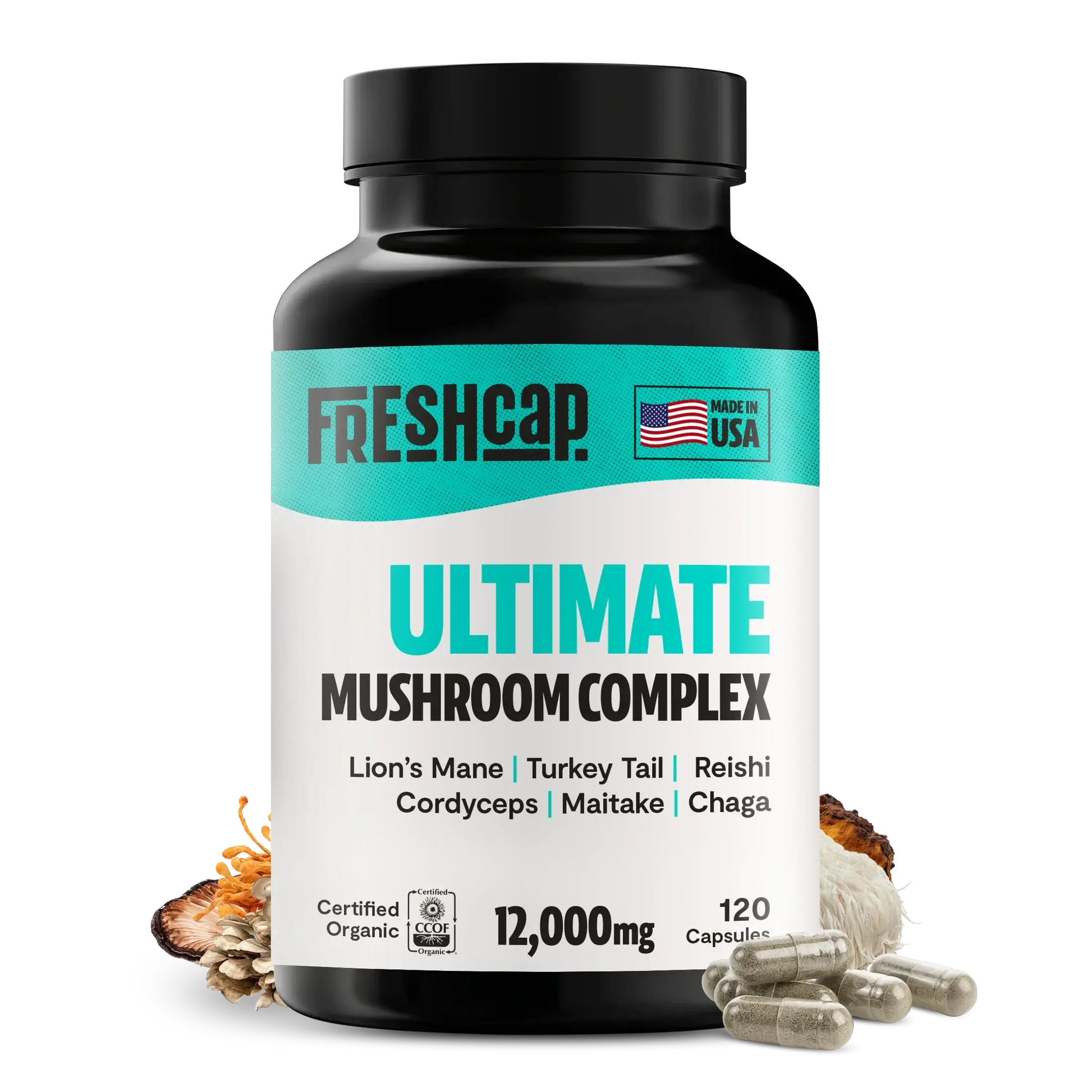 Premium blend of six powerful mushrooms for complete wellness. Quadruple-extracted mushroom supplement for maximum potency, delivering 12,000mg power for immunity, focus, and vitality.