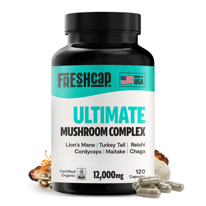 Premium blend of six powerful mushrooms for complete wellness. Quadruple-extracted mushroom supplement for maximum potency, delivering 12,000mg power for immunity, focus, and vitality.