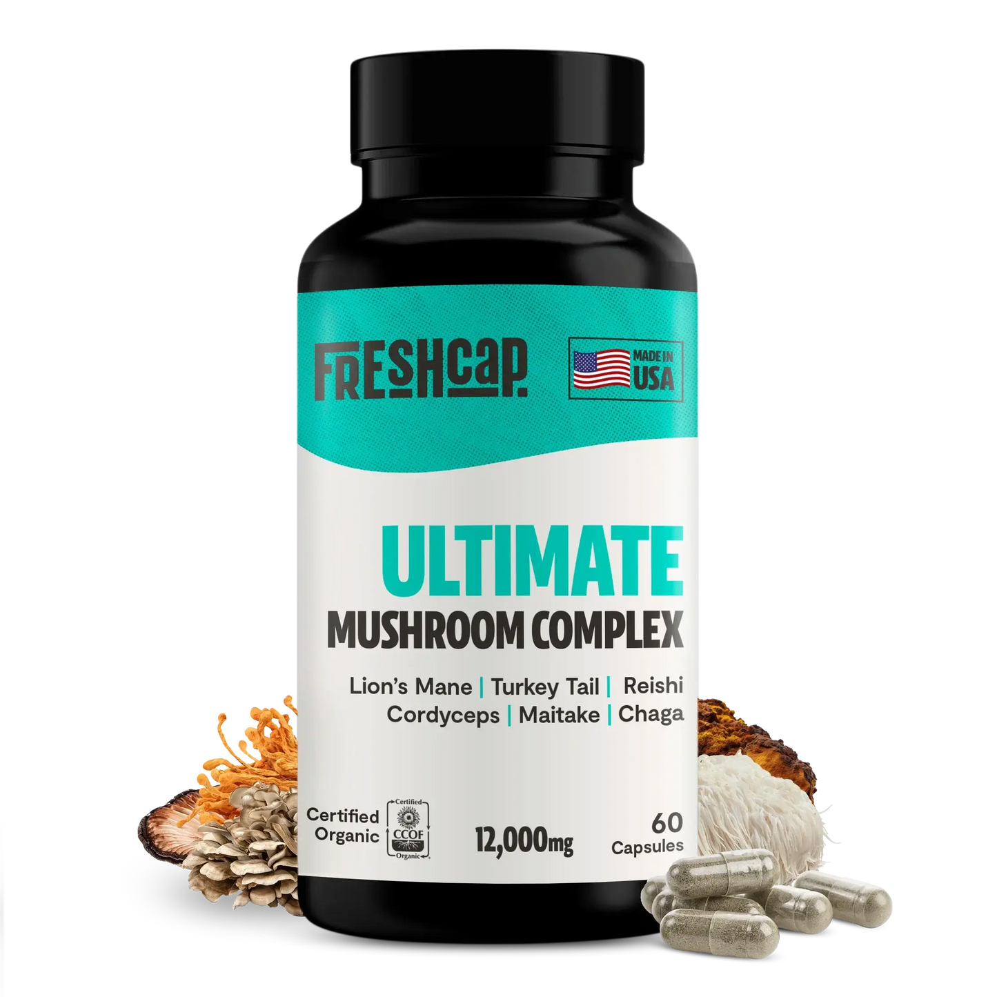 Premium blend of six powerful mushrooms for complete wellness. Quadruple-extracted mushroom supplement for maximum potency, delivering 12,000mg power for immunity, focus, and vitality.