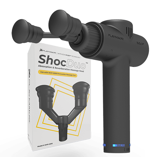 ShocDuo utilizes EchoFlex™ Air Transfer Pocket Technology allows the tip to flex and conform to the body’s natural curves and contours. Unique design delivers a secondary impact through collapse and expansion.