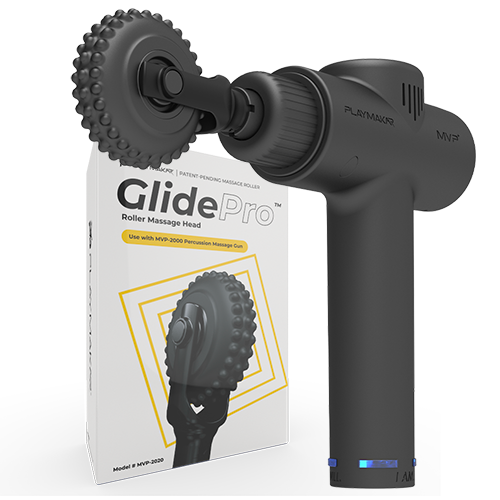 Our patent-pending GlidePro™ Roller Massage Head simulates the popular elbow technique used in massage therapy, also known as stripping. It delivers continuous pressure across the narrow bands of soft tissue to help release myofascial trigger points. For