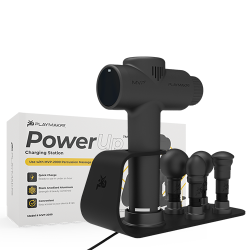 Introducing the ultimate 2-in-1 charging station – the perfect companion for your MVP-2000 Percussion Massager. With premium technology, it swiftly charges your massage gun while providing convenient access to your device and ProTips™. Say goodbye to clut