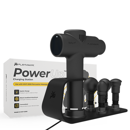 Introducing the ultimate 2-in-1 charging station – the perfect companion for your MVP-2000 Percussion Massager. With premium technology, it swiftly charges your massage gun while providing convenient access to your device and ProTips™. Say goodbye to clut