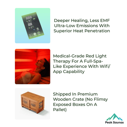 Reach the Peak of Wellness with Rainier Luxury. Performance. Precision. All in one. Introducing the Peak Saunas Rainier—a 1-person infrared sauna meticulously crafted for those who demand more from their wellness routine. Built from stunning Canadian red